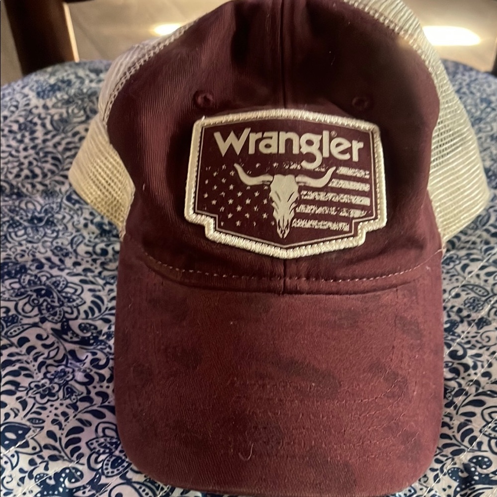 Wrangler Maroon and Beige Trucker Hat